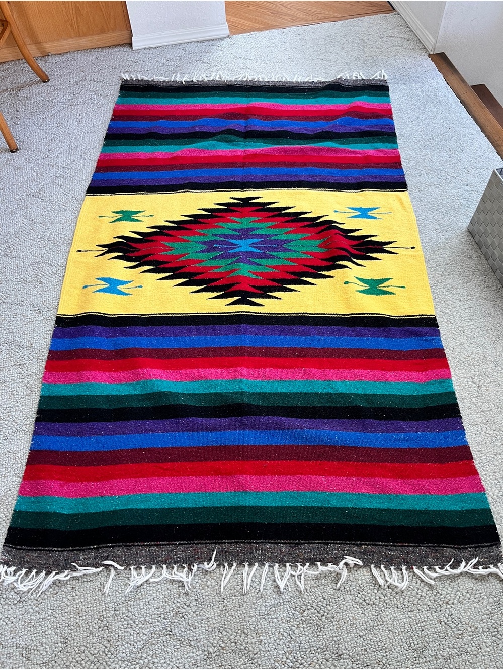 Colorful Southwestern Diamond Blanket with Yellow Center